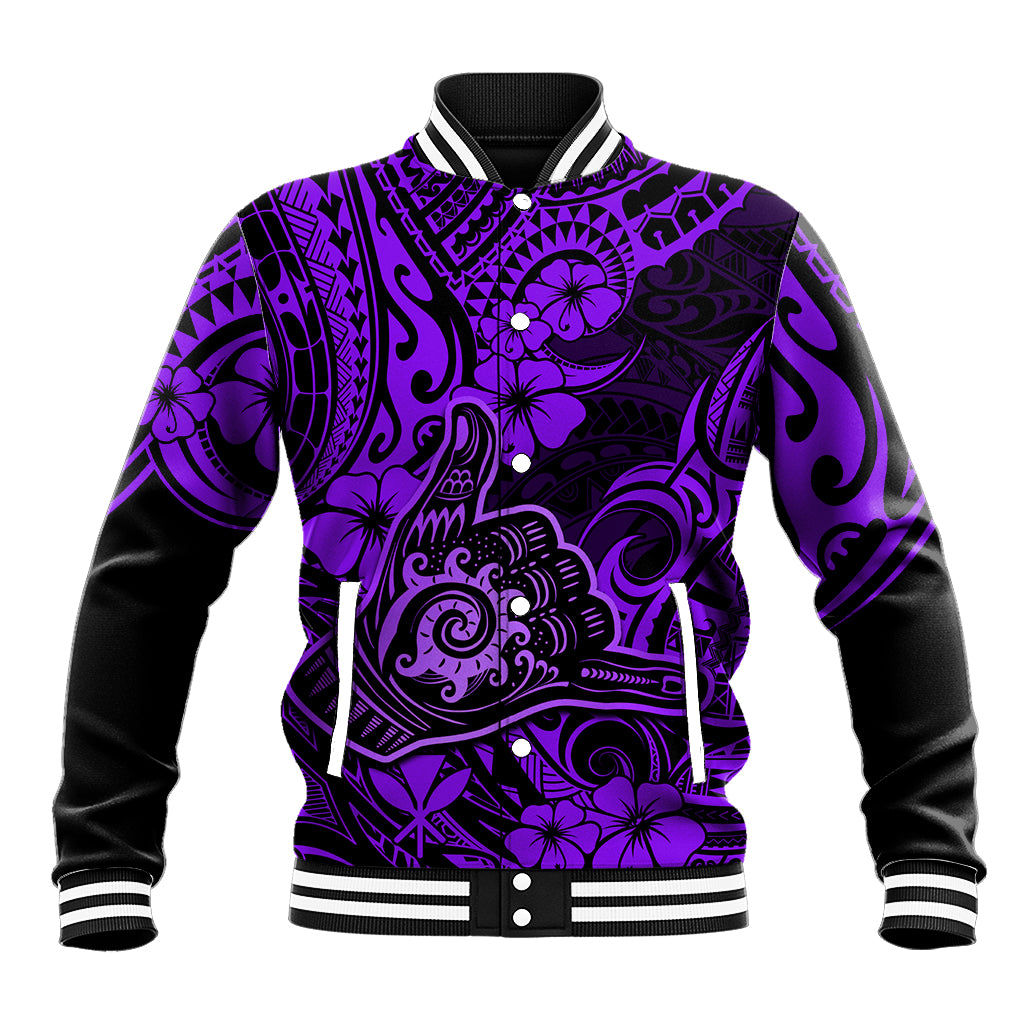 Hawaii Shaka Sign Baseball Jacket Polynesian Pattern Purple Version LT01 Unisex Purple - Polynesian Pride