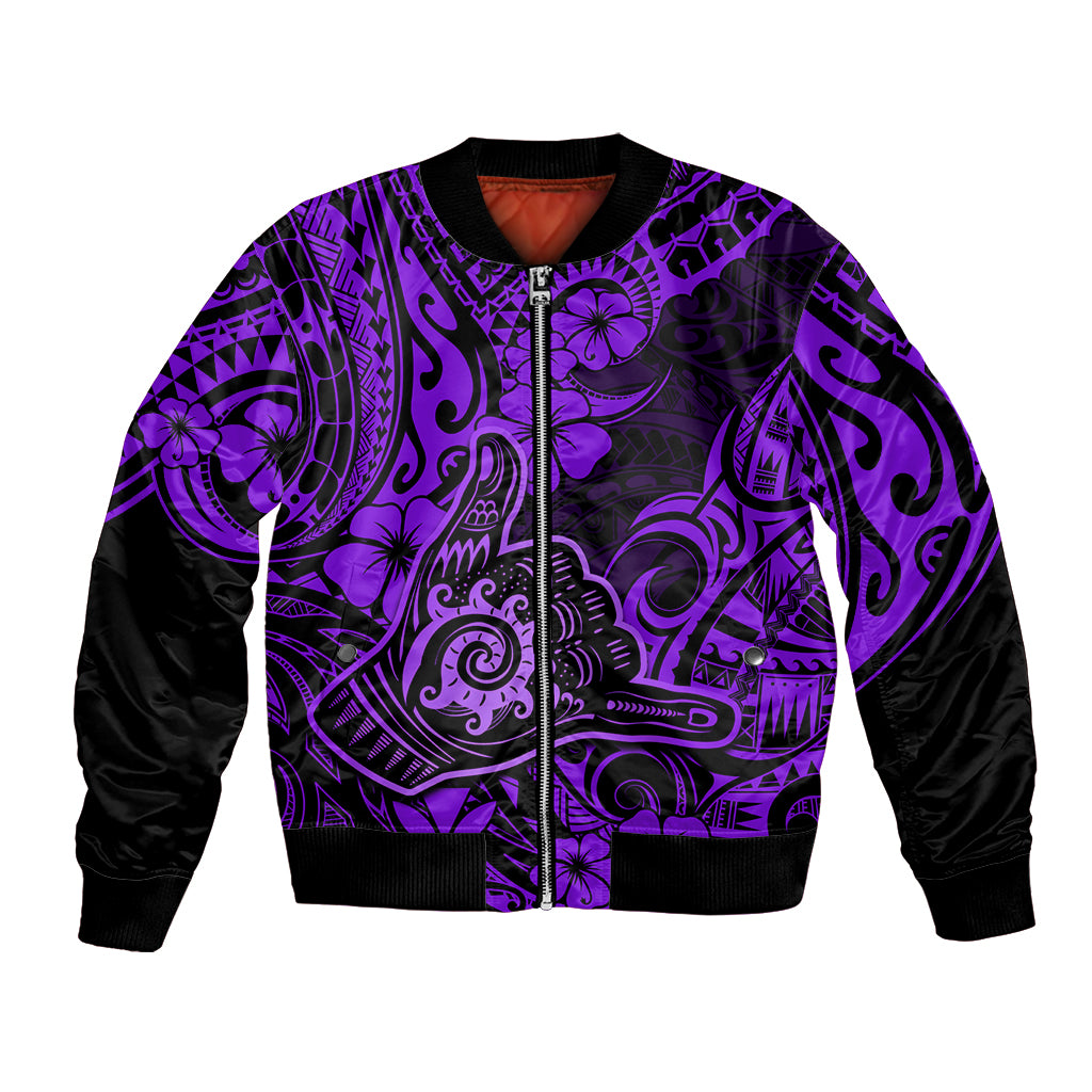 Hawaii Shaka Sign Bomber Jacket Polynesian Pattern Purple Version LT01 Unisex Purple - Polynesian Pride