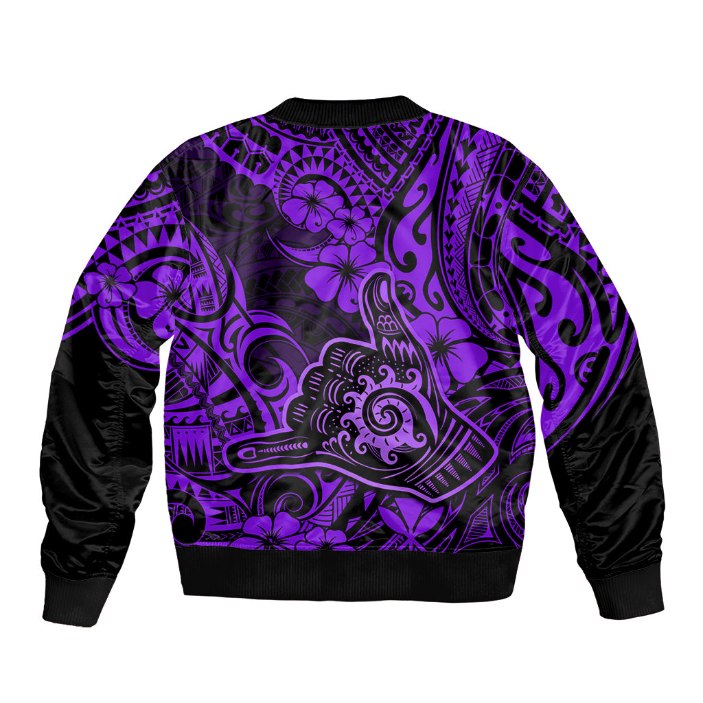 Hawaii Shaka Sign Bomber Jacket Polynesian Pattern Purple Version LT01 - Polynesian Pride