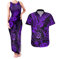 Hawaii Shaka Sign Couples Matching Tank Maxi Dress and Hawaiian Shirt Polynesian Pattern Purple Version LT01 Purple - Polynesian Pride