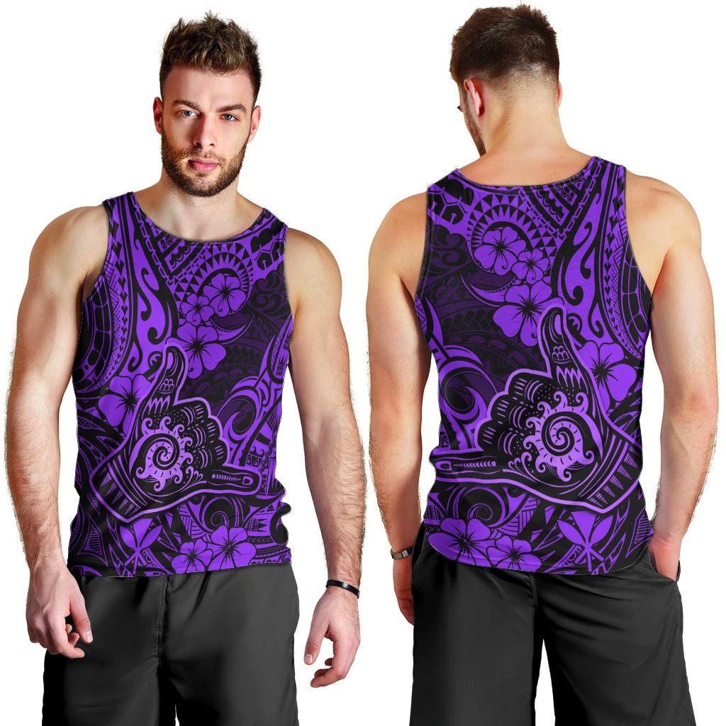 Hawaii Shaka Sign Men Tank Top Polynesian Pattern Purple Version LT01 - Polynesian Pride