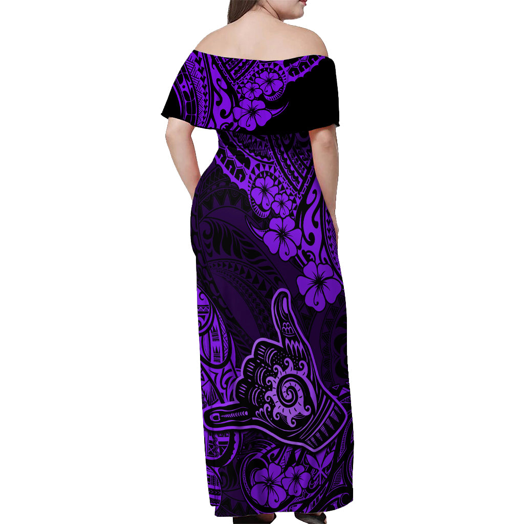 Hawaii Shaka Sign Off Shoulder Maxi Dress Polynesian Pattern Purple Version LT01 - Polynesian Pride