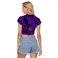 Hawaii Shaka Sign Raglan Cropped T Shirt Polynesian Pattern Purple Version LT01 - Polynesian Pride