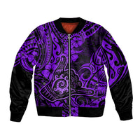 Hawaii Shaka Sign Sleeve Zip Bomber Jacket Polynesian Pattern Purple Version LT01 Unisex Purple - Polynesian Pride