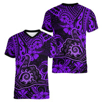 Hawaii Shaka Sign Women V Neck T Shirt Polynesian Pattern Purple Version LT01 - Polynesian Pride