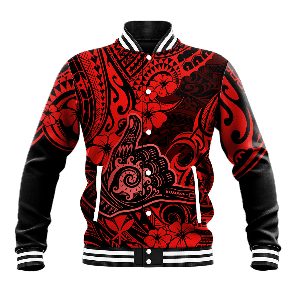 Hawaii Shaka Sign Baseball Jacket Polynesian Pattern Red Version LT01 Unisex Red - Polynesian Pride