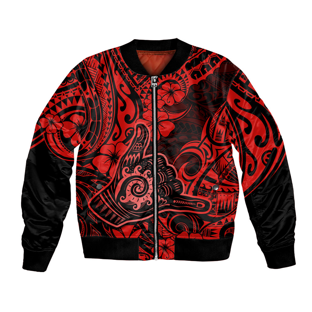 Hawaii Shaka Sign Bomber Jacket Polynesian Pattern Red Version LT01 Unisex Red - Polynesian Pride