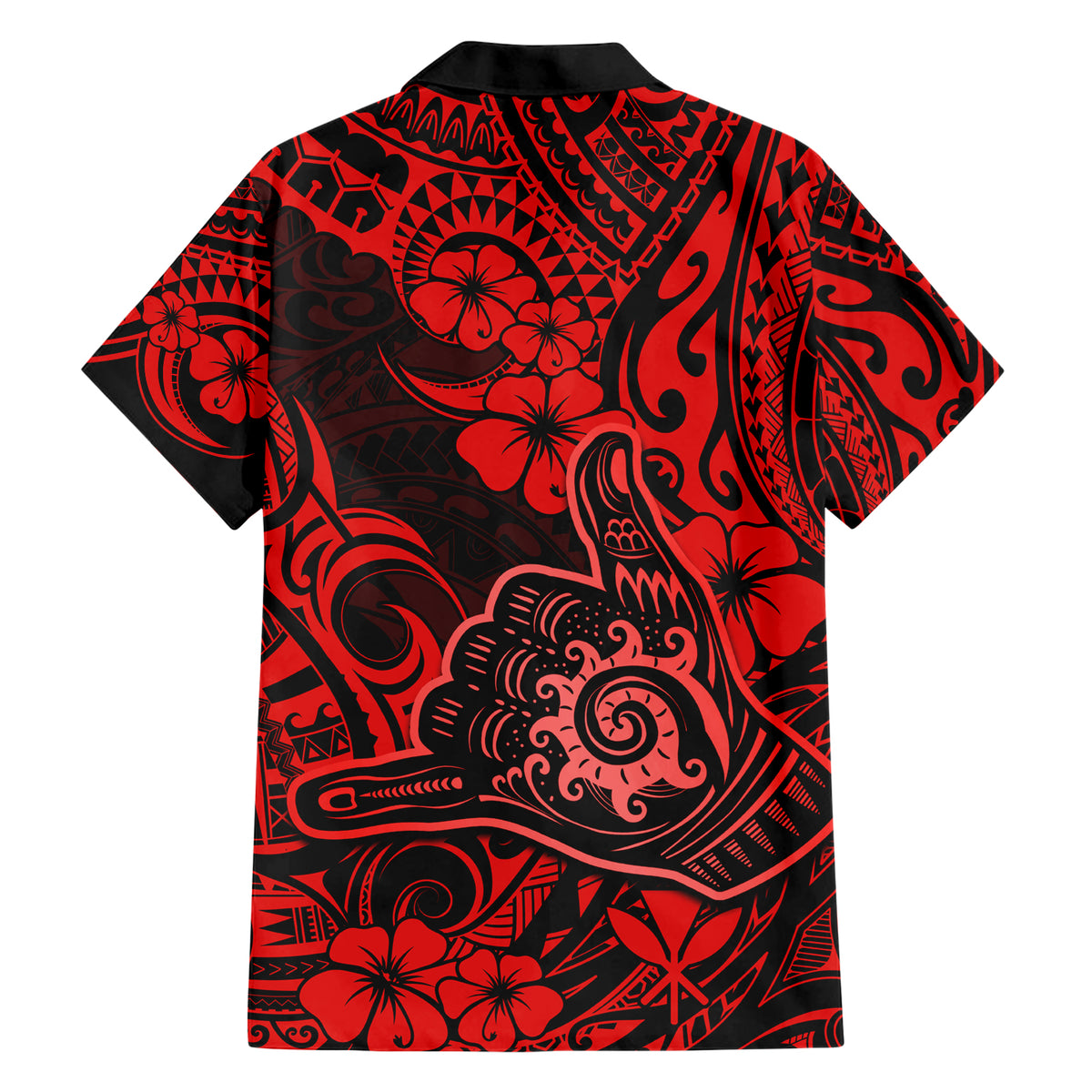 Hawaii Shaka Sign Family Matching Short Sleeve Bodycon Dress and Hawaiian Shirt Polynesian Pattern Red Version LT01 - Polynesian Pride