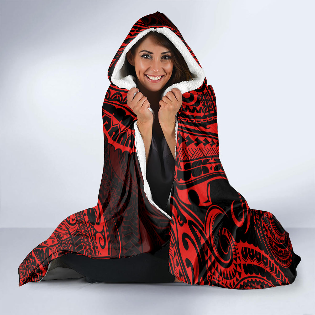 Hawaii Shaka Sign Hooded Blanket Polynesian Pattern Red Version LT01 - Polynesian Pride