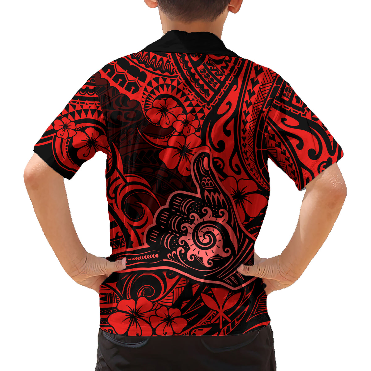 Hawaii Shaka Sign Kid Hawaiian Shirt Polynesian Pattern Red Version LT01 - Polynesian Pride