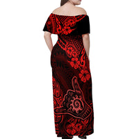 Hawaii Shaka Sign Off Shoulder Maxi Dress Polynesian Pattern Red Version LT01 - Polynesian Pride