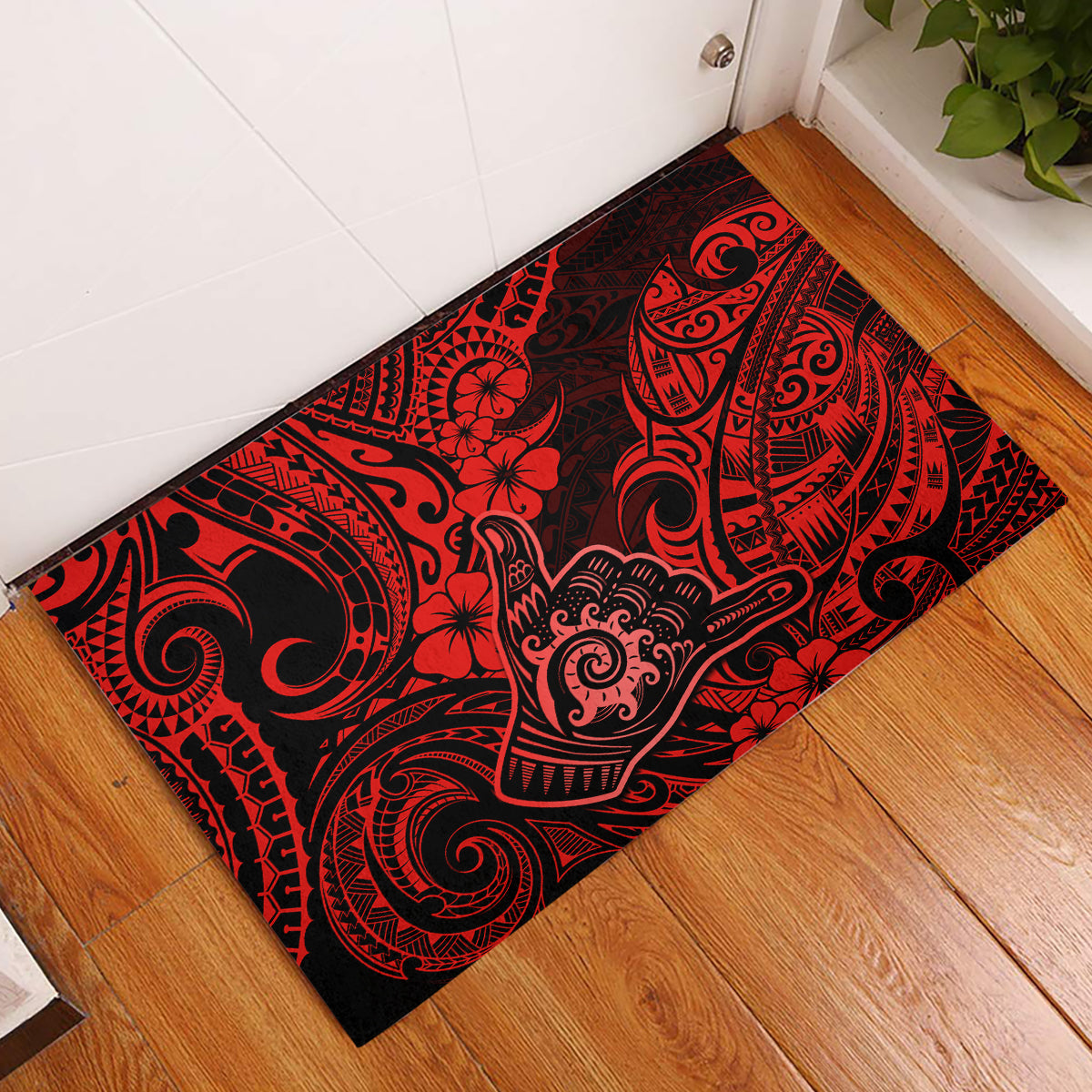 Hawaii Shaka Sign Rubber Doormat Polynesian Pattern Red Version LT01 Red - Polynesian Pride
