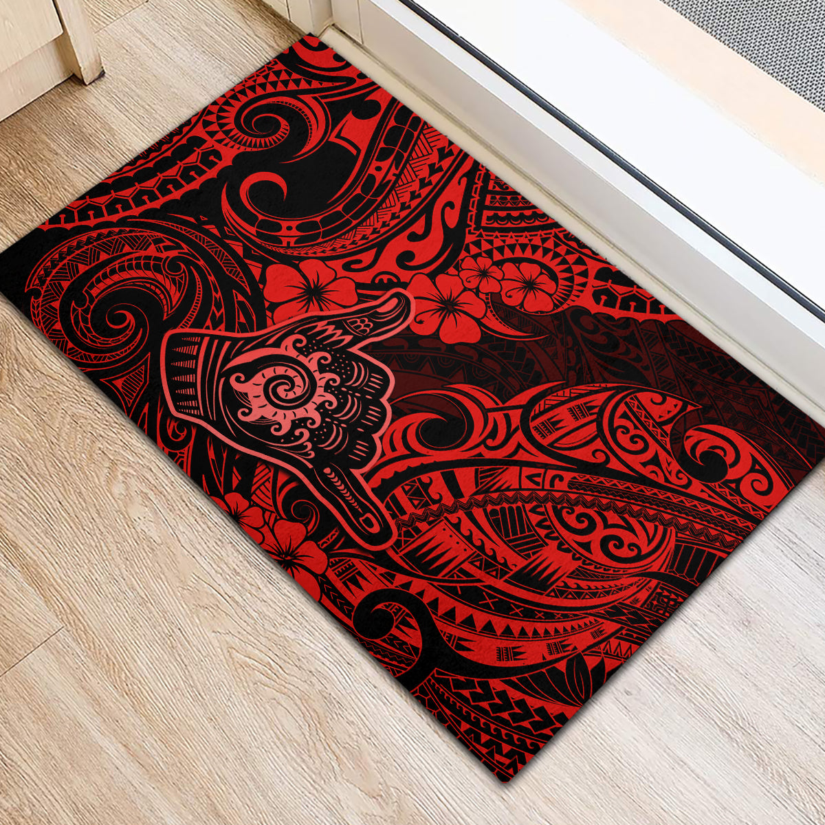 Hawaii Shaka Sign Rubber Doormat Polynesian Pattern Red Version LT01 - Polynesian Pride