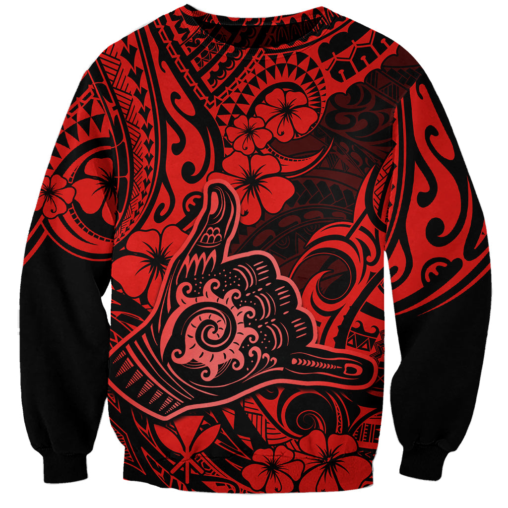 Hawaii Shaka Sign Sweatshirt Polynesian Pattern Red Version LT01 Unisex Red - Polynesian Pride