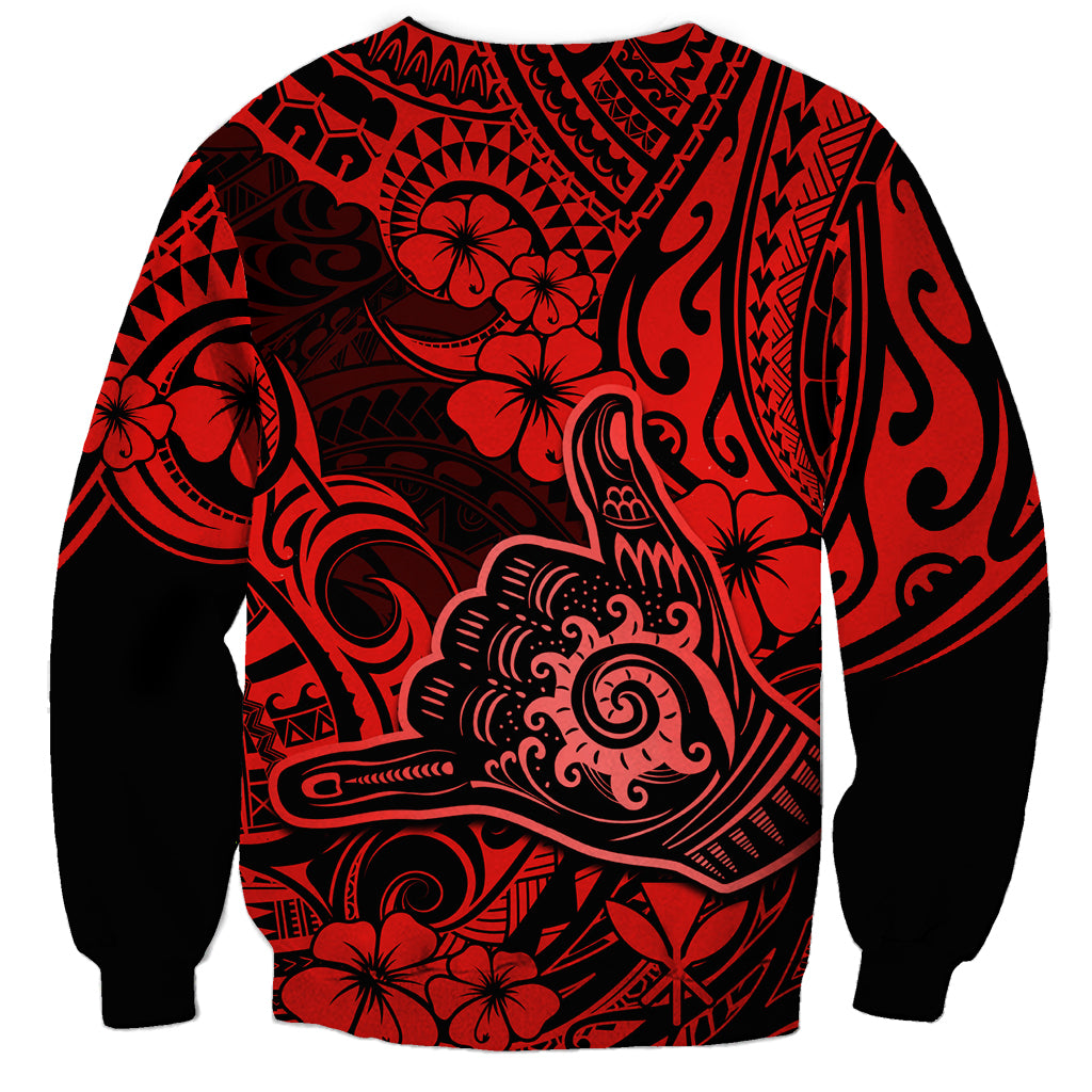 Hawaii Shaka Sign Sweatshirt Polynesian Pattern Red Version LT01 - Polynesian Pride