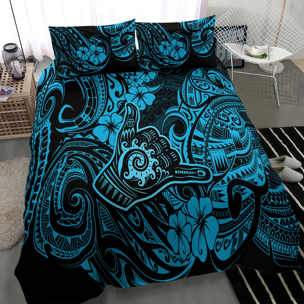 Hawaii Shaka Sign Bedding Set Polynesian Pattern Sky Blue Version LT01 - Polynesian Pride