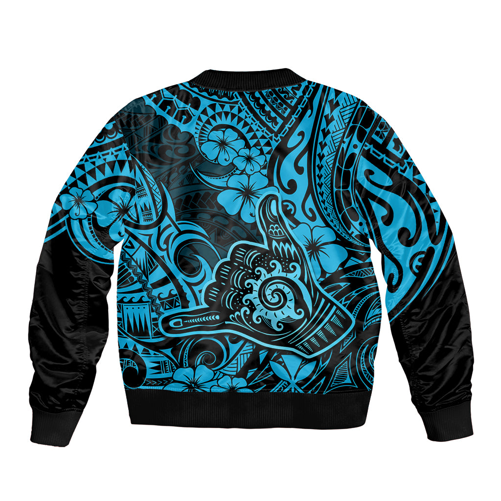 Hawaii Shaka Sign Bomber Jacket Polynesian Pattern Sky Blue Version LT01 - Polynesian Pride