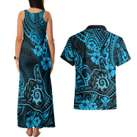 Hawaii Shaka Sign Couples Matching Tank Maxi Dress and Hawaiian Shirt Polynesian Pattern Sky Blue Version LT01 - Polynesian Pride
