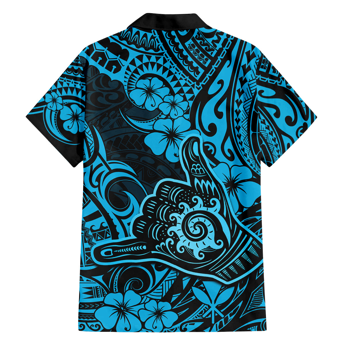 Hawaii Shaka Sign Family Matching Off Shoulder Long Sleeve Dress and Hawaiian Shirt Polynesian Pattern Sky Blue Version LT01 - Polynesian Pride
