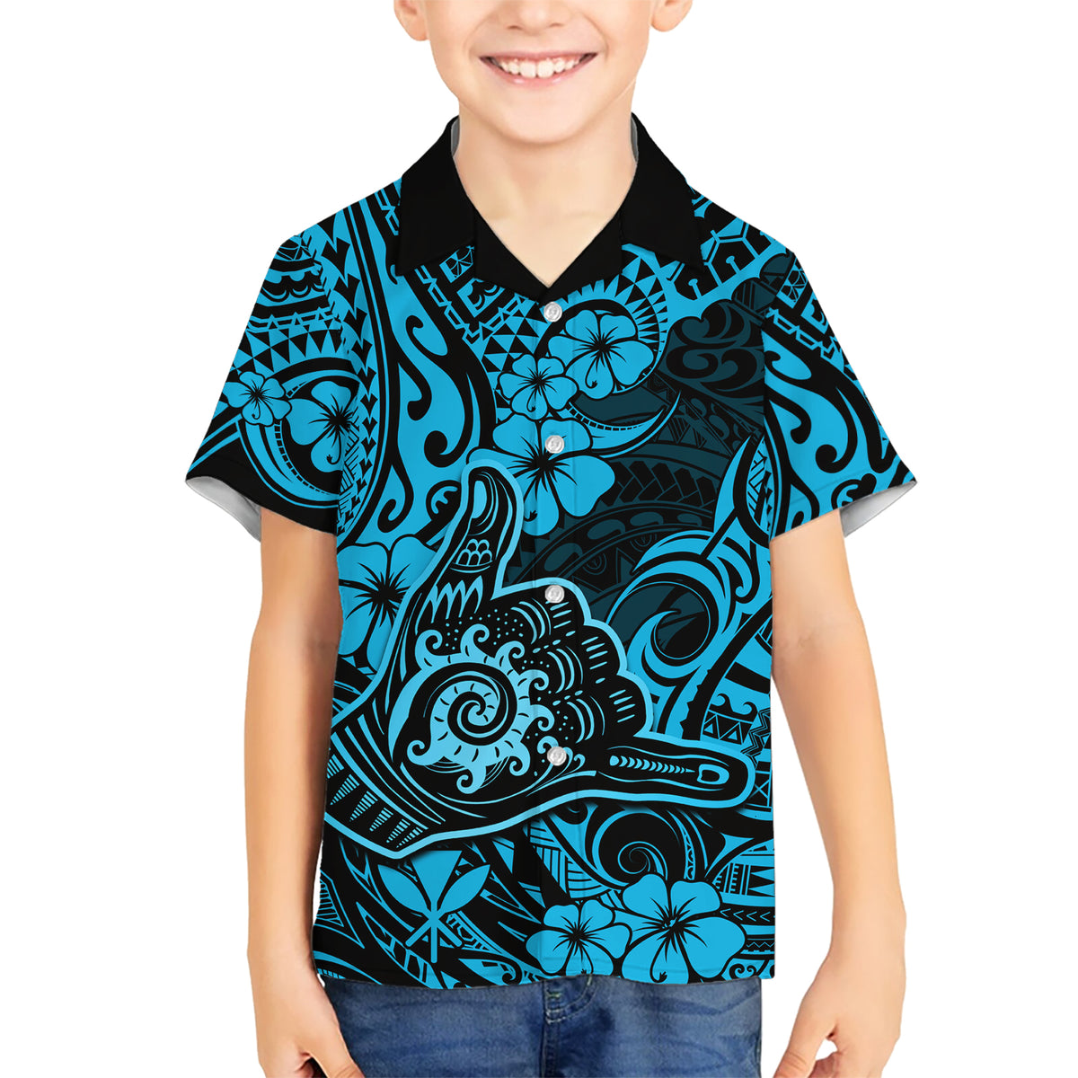 Hawaii Shaka Sign Hawaiian Shirt Polynesian Pattern Sky Blue Version LT01 - Polynesian Pride
