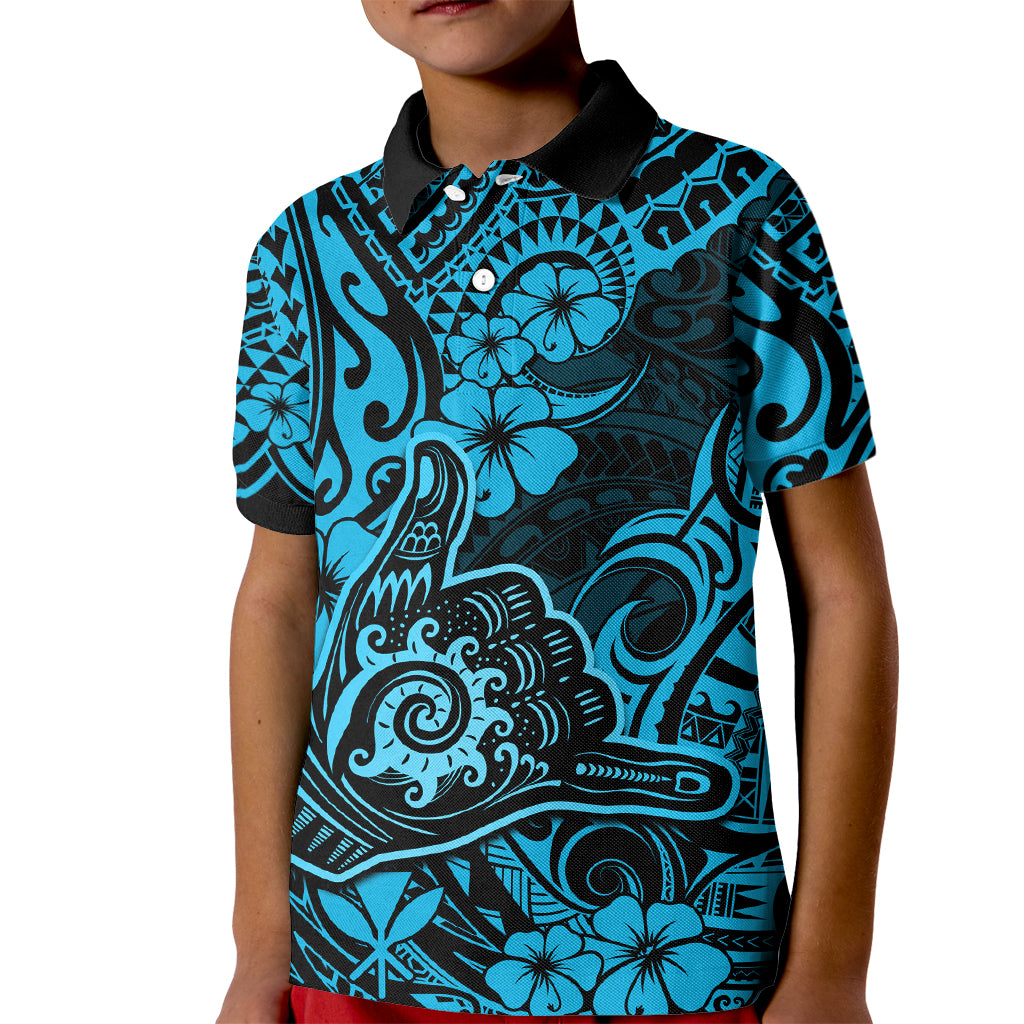 Hawaii Shaka Sign Kid Polo Shirt Polynesian Pattern Sky Blue Version LT01 Kid Blue - Polynesian Pride