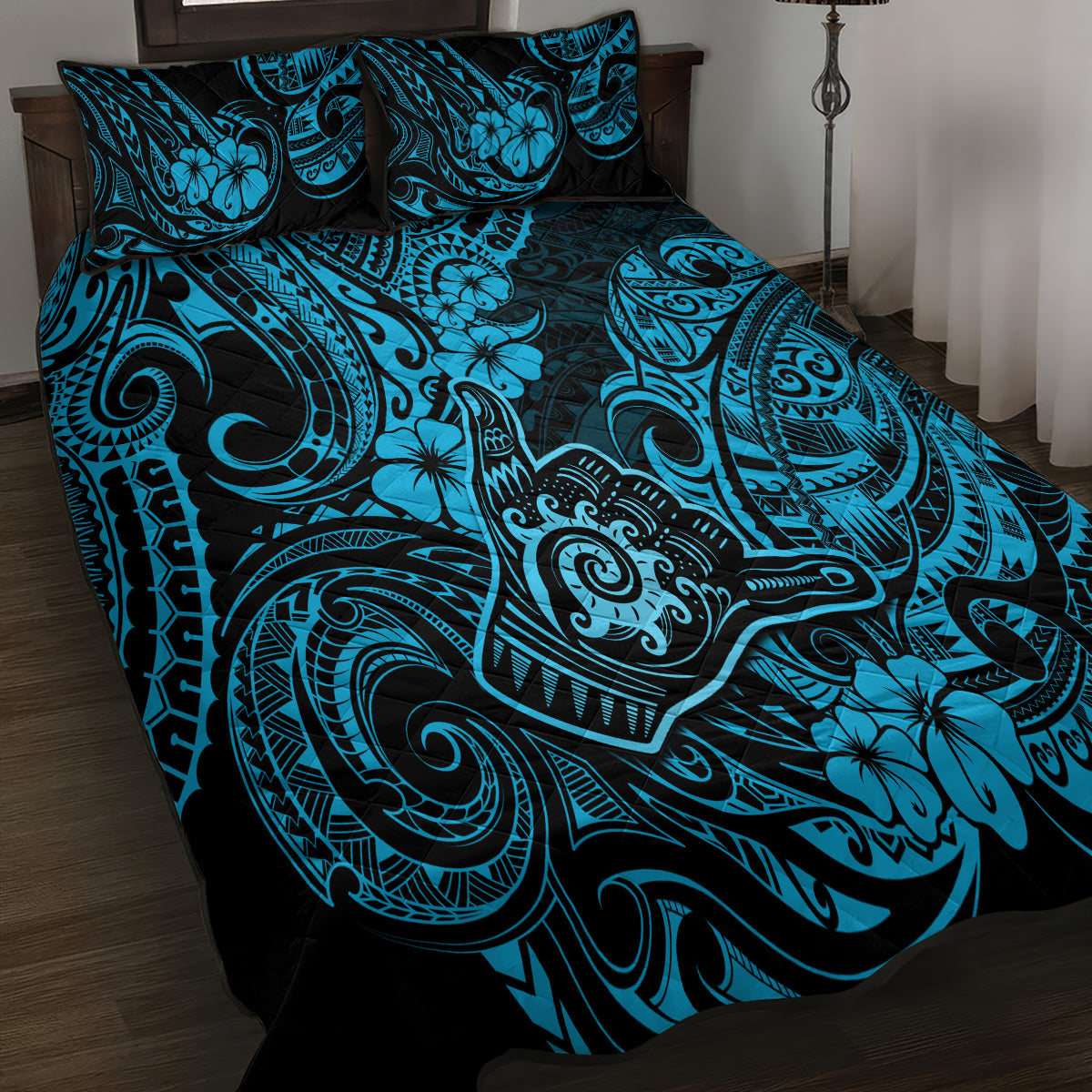 Hawaii Shaka Sign Quilt Bed Set Polynesian Pattern Sky Blue Version LT01 - Polynesian Pride