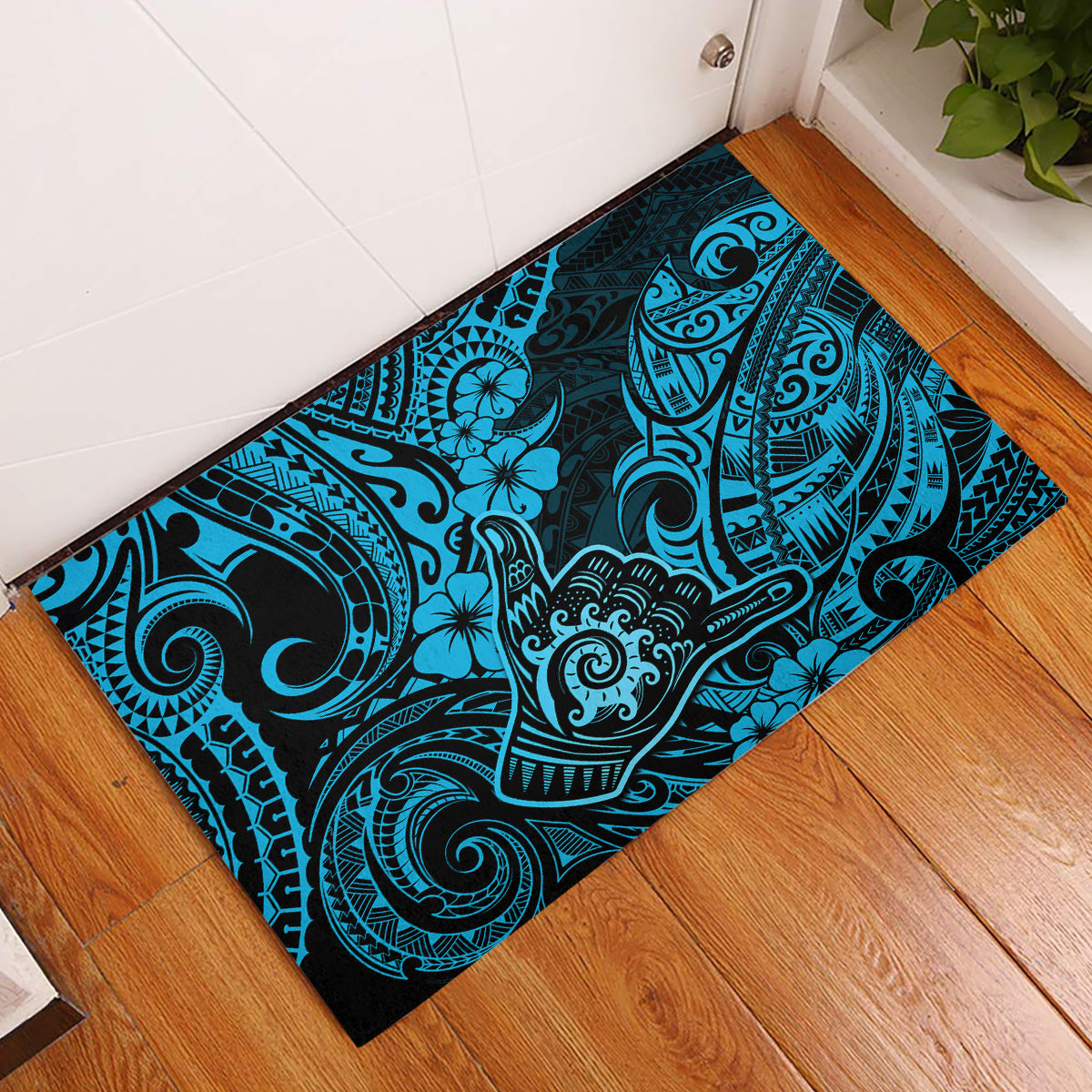 Hawaii Shaka Sign Rubber Doormat Polynesian Pattern Sky Blue Version LT01 Blue - Polynesian Pride