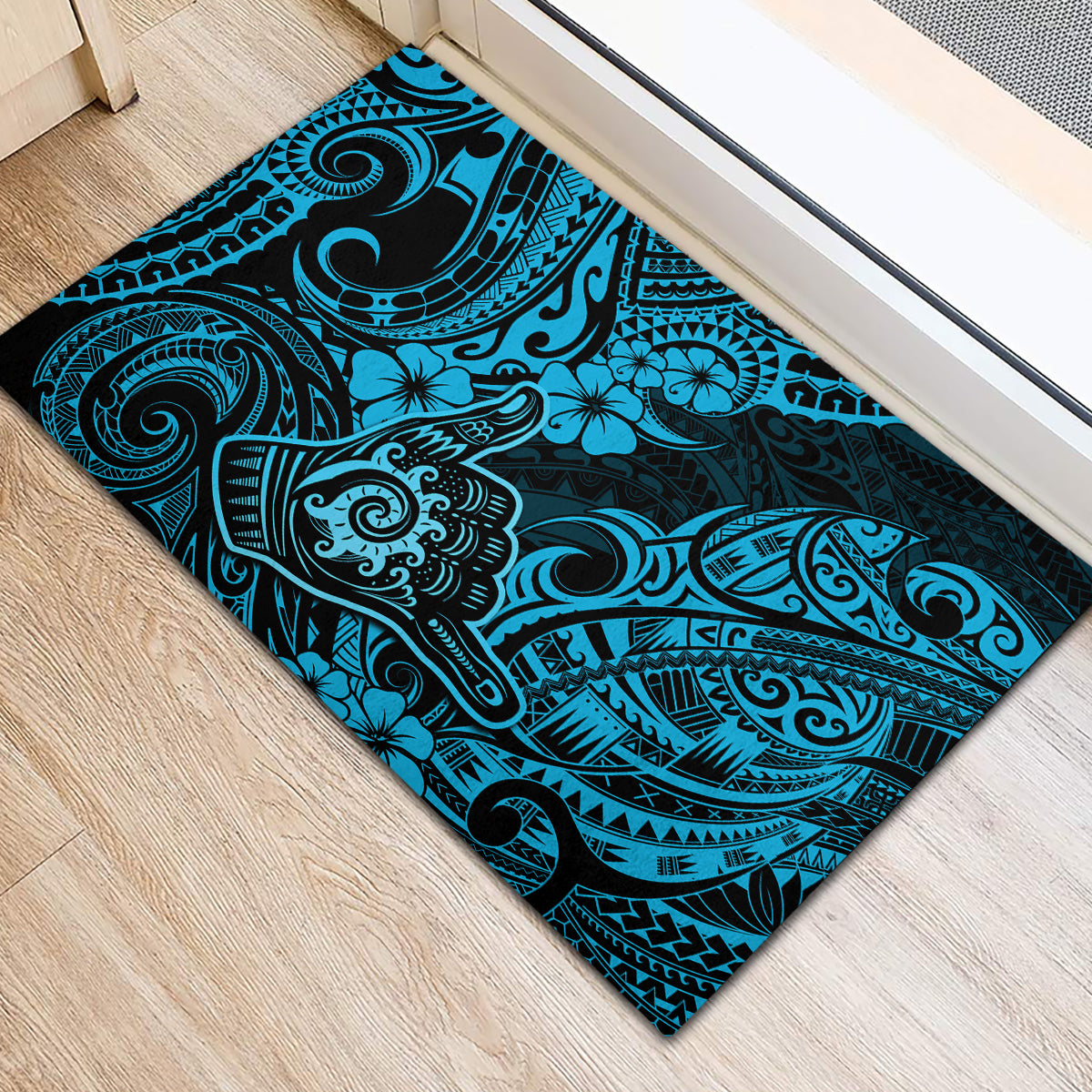 Hawaii Shaka Sign Rubber Doormat Polynesian Pattern Sky Blue Version LT01 - Polynesian Pride