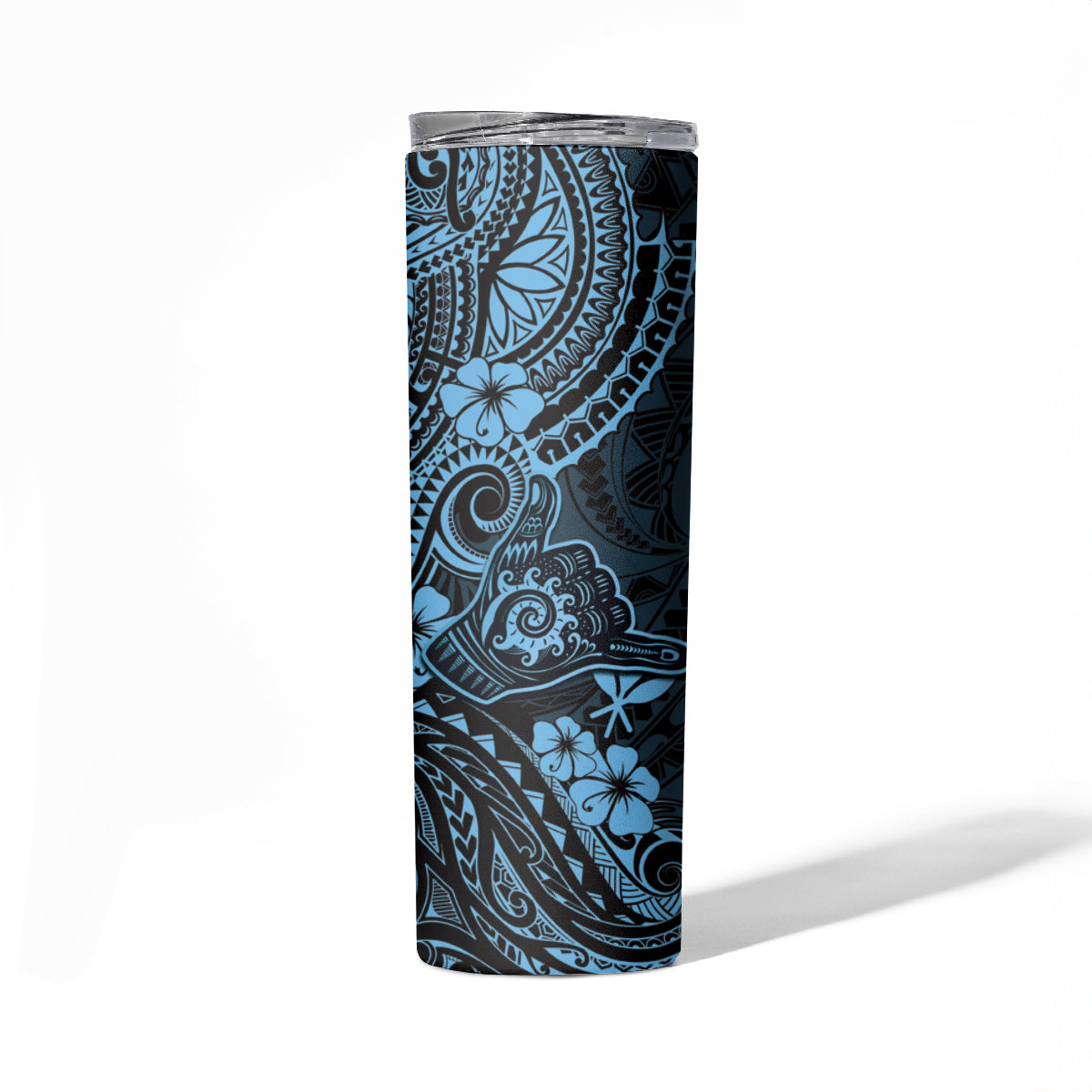 Hawaii Shaka Sign Skinny Tumbler Polynesian Pattern Sky Blue Version