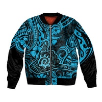 Hawaii Shaka Sign Sleeve Zip Bomber Jacket Polynesian Pattern Sky Blue Version LT01 Unisex Blue - Polynesian Pride