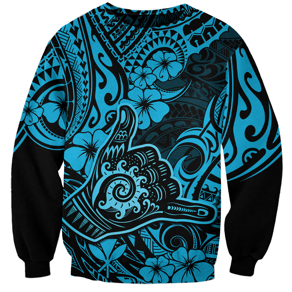 Hawaii Shaka Sign Sweatshirt Polynesian Pattern Sky Blue Version LT01 Unisex Blue - Polynesian Pride