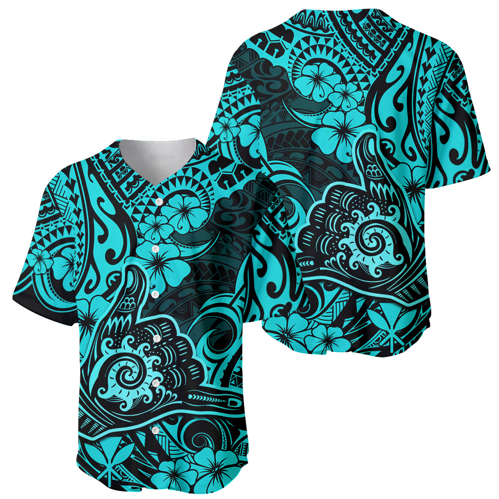 Hawaii Shaka Sign Baseball Jersey Polynesian Pattern Turquoise Version LT01 - Polynesian Pride
