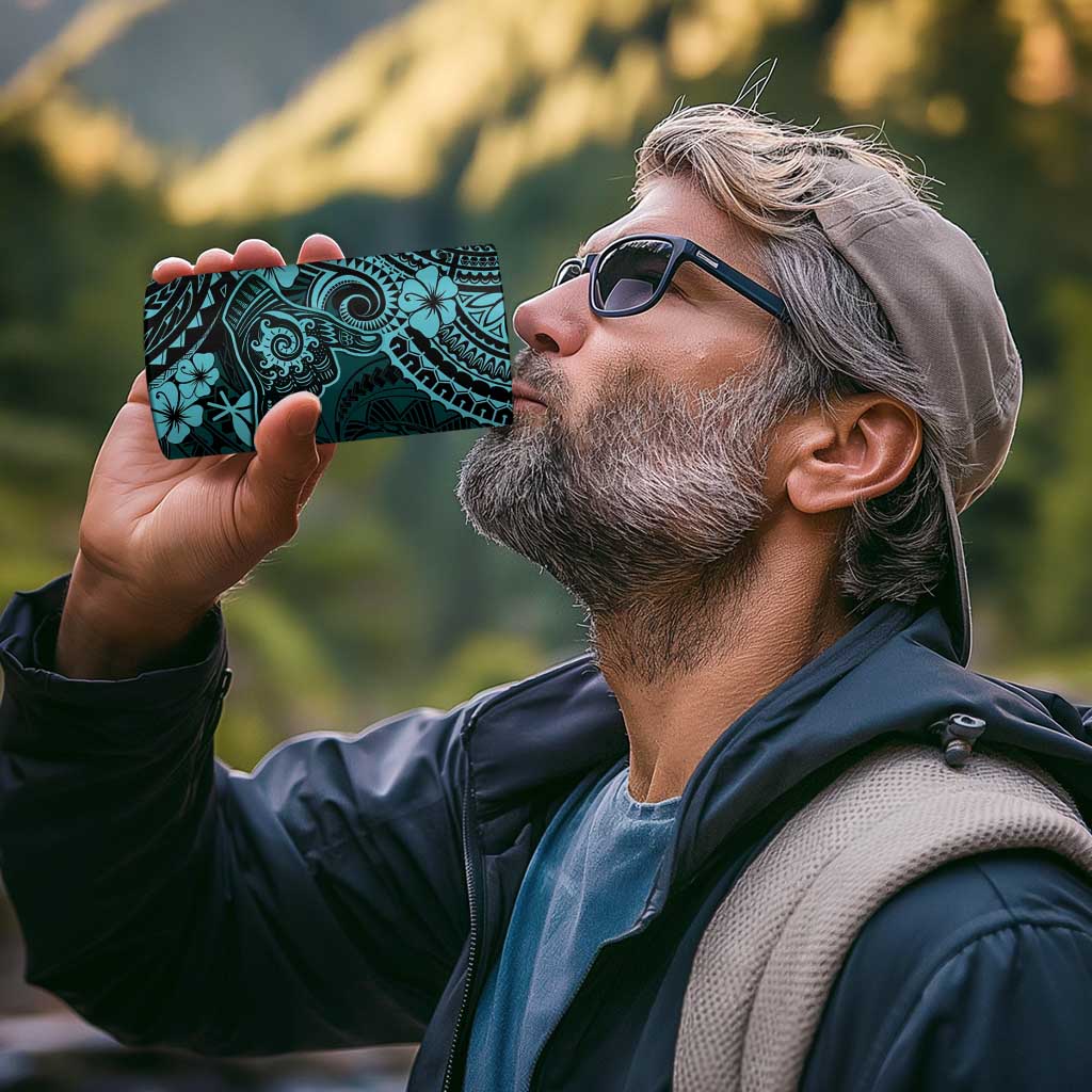Hawaii Shaka Sign 4 in 1 Can Cooler Tumbler Polynesian Pattern Turquoise Version