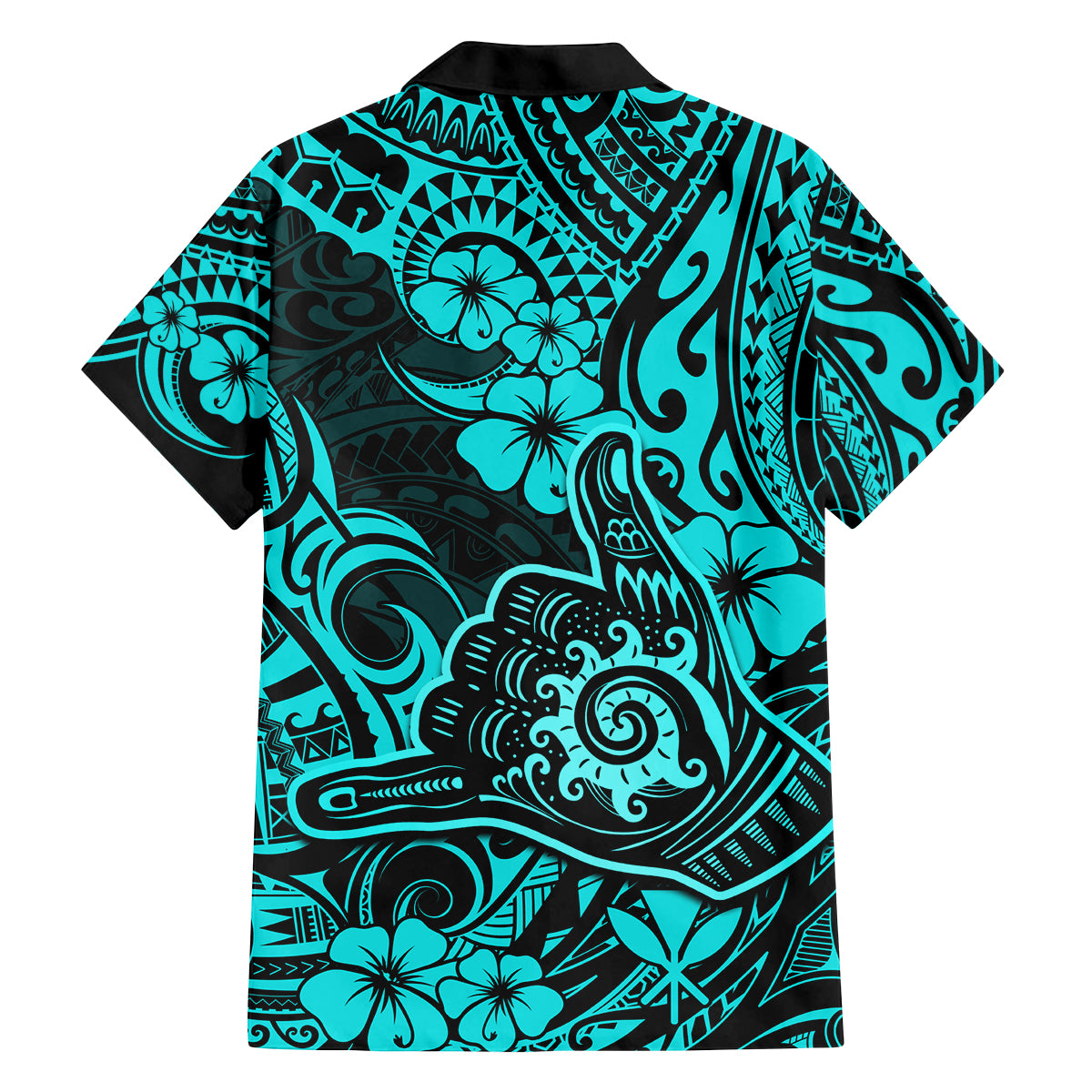 Hawaii Shaka Sign Family Matching Off Shoulder Long Sleeve Dress and Hawaiian Shirt Polynesian Pattern Turquoise Version LT01 - Polynesian Pride