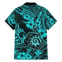 Hawaii Shaka Sign Family Matching Tank Maxi Dress and Hawaiian Shirt Polynesian Pattern Turquoise Version LT01 - Polynesian Pride