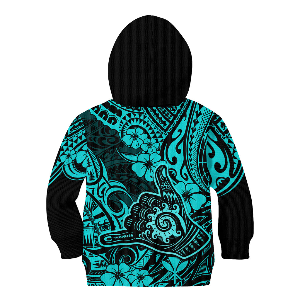 Hawaii Shaka Sign Kid Hoodie Polynesian Pattern Turquoise Version LT01 - Polynesian Pride