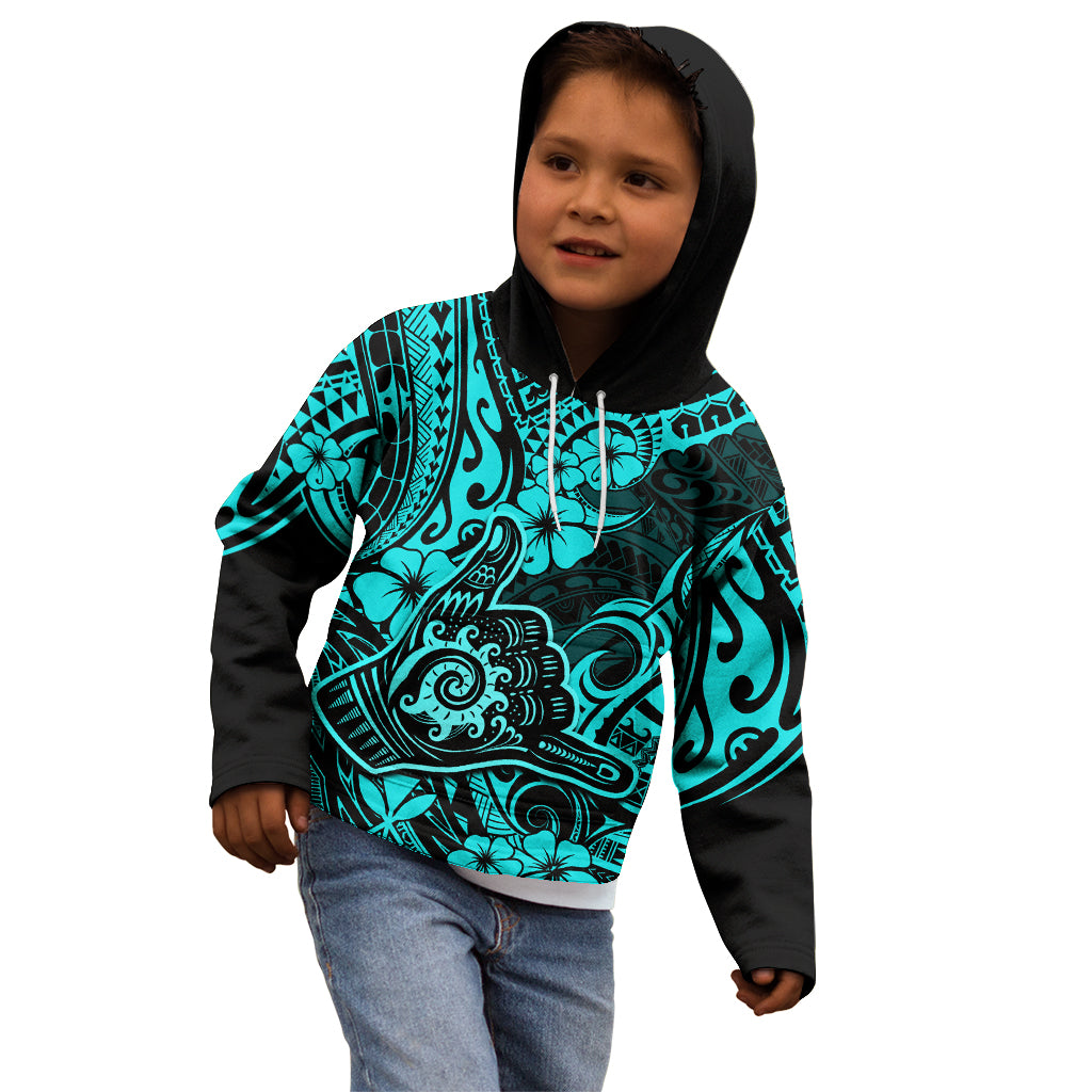Hawaii Shaka Sign Kid Hoodie Polynesian Pattern Turquoise Version LT01 - Polynesian Pride