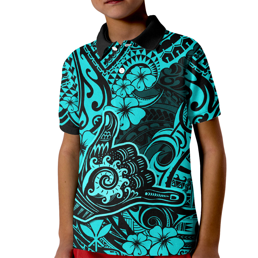 Hawaii Shaka Sign Kid Polo Shirt Polynesian Pattern Turquoise Version LT01 Kid Turquoise - Polynesian Pride