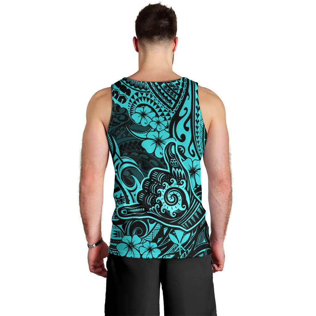 Hawaii Shaka Sign Men Tank Top Polynesian Pattern Turquoise Version LT01 - Polynesian Pride