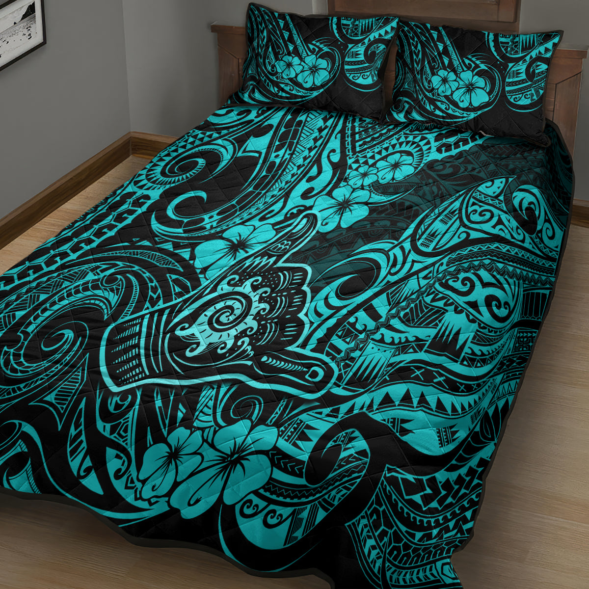 Hawaii Shaka Sign Quilt Bed Set Polynesian Pattern Turquoise Version LT01 - Polynesian Pride
