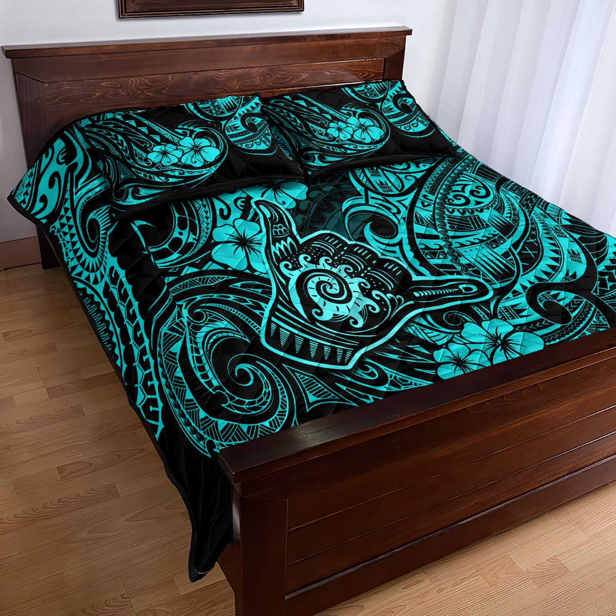 Hawaii Shaka Sign Quilt Bed Set Polynesian Pattern Turquoise Version LT01 - Polynesian Pride