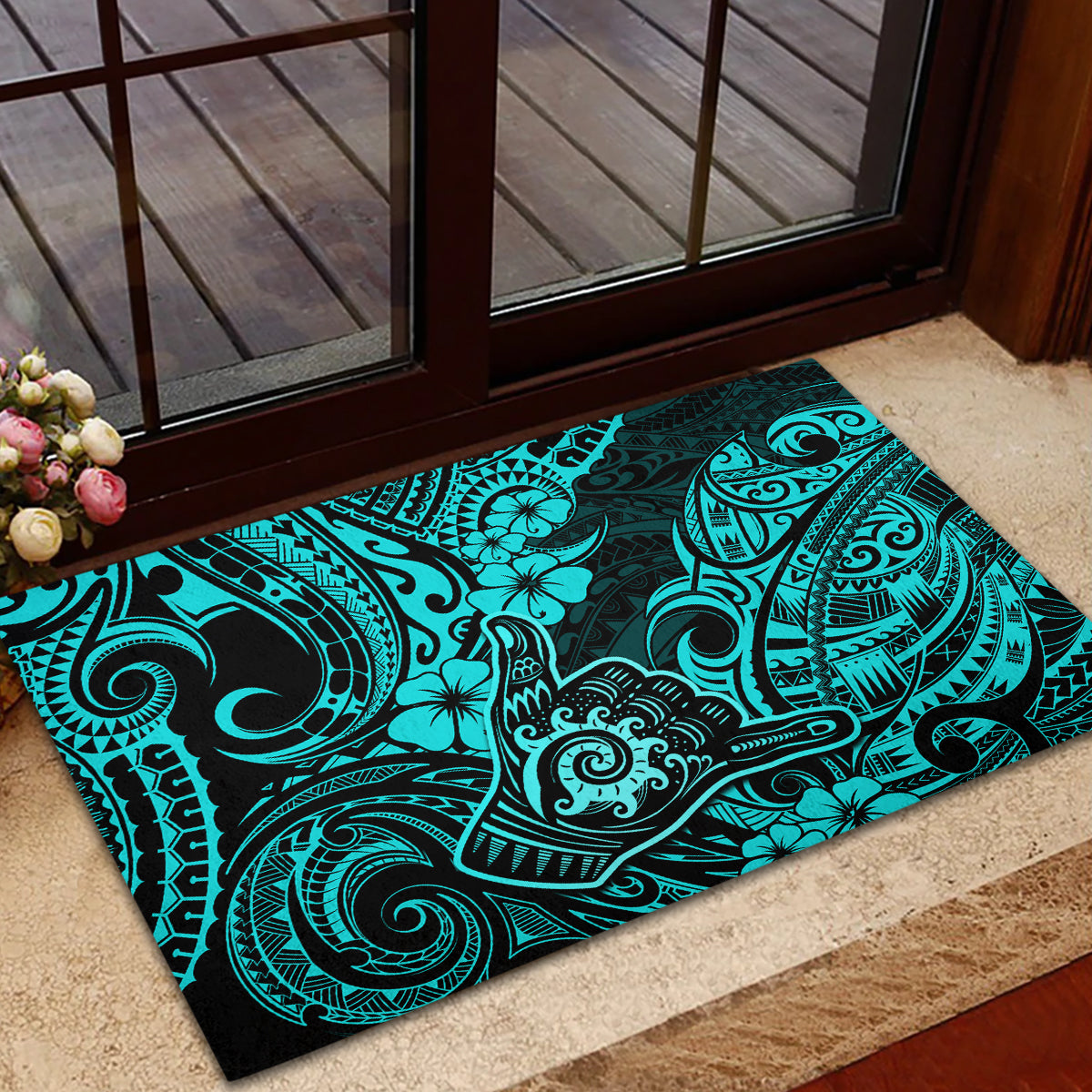 Hawaii Shaka Sign Rubber Doormat Polynesian Pattern Turquoise Version LT01 - Polynesian Pride