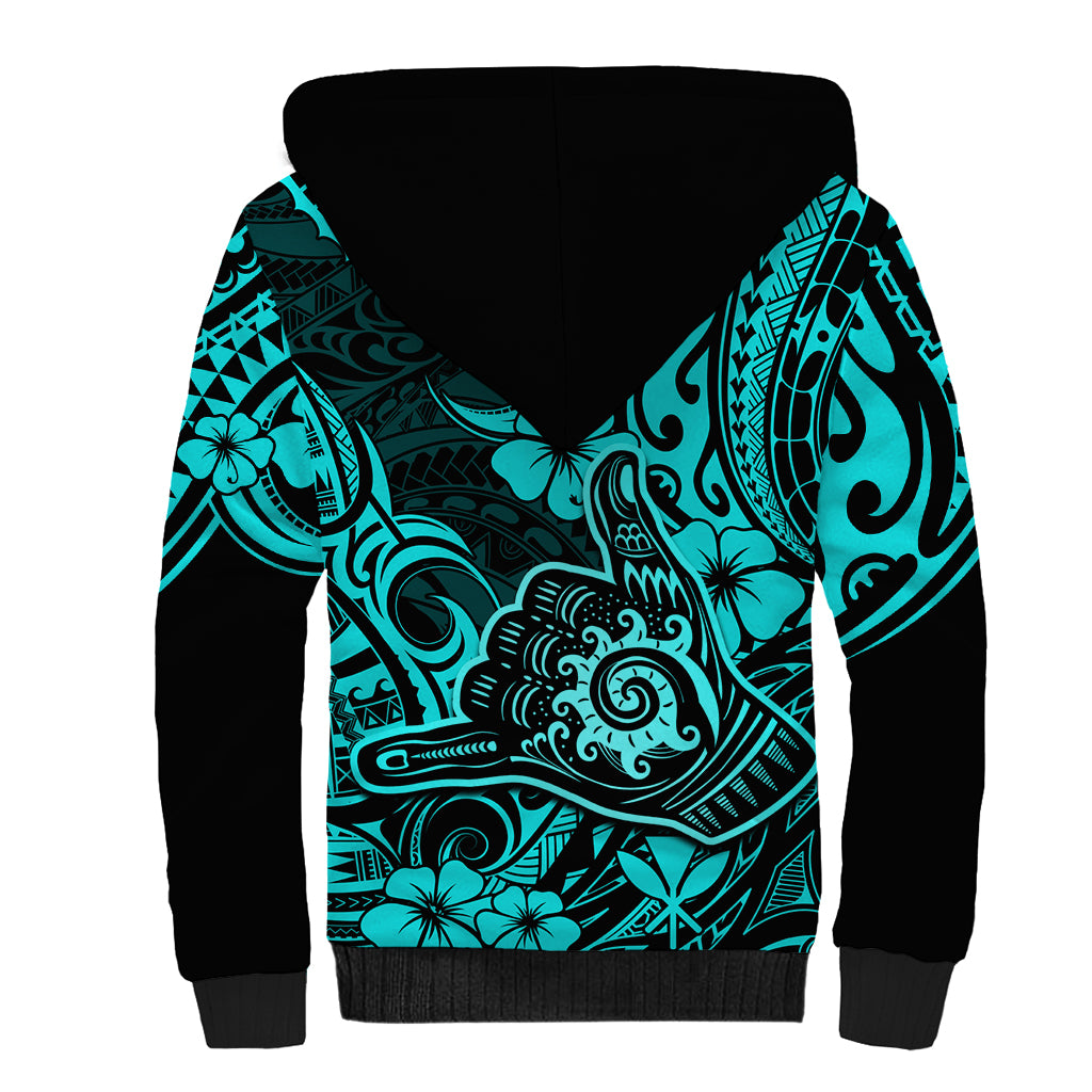 Hawaii Shaka Sign Sherpa Hoodie Polynesian Pattern Turquoise Version LT01 - Polynesian Pride