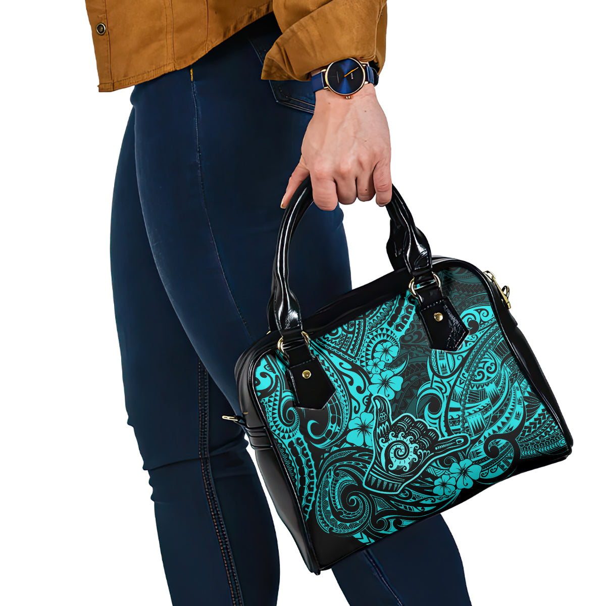 Hawaii Shaka Sign Shoulder Handbag Polynesian Pattern Turquoise Version LT01 - Polynesian Pride
