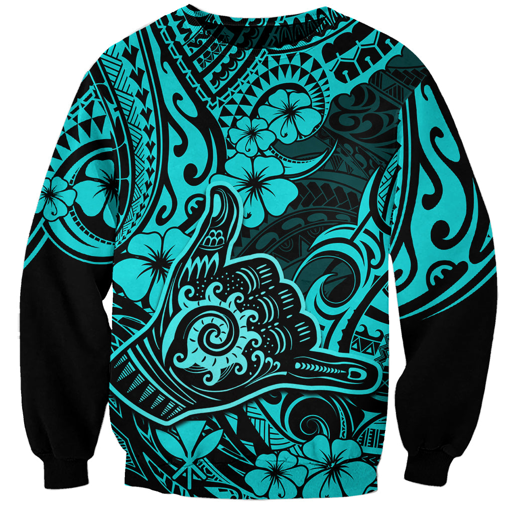 Hawaii Shaka Sign Sweatshirt Polynesian Pattern Turquoise Version LT01 Unisex Turquoise - Polynesian Pride