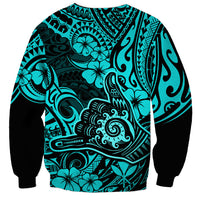 Hawaii Shaka Sign Sweatshirt Polynesian Pattern Turquoise Version LT01 - Polynesian Pride