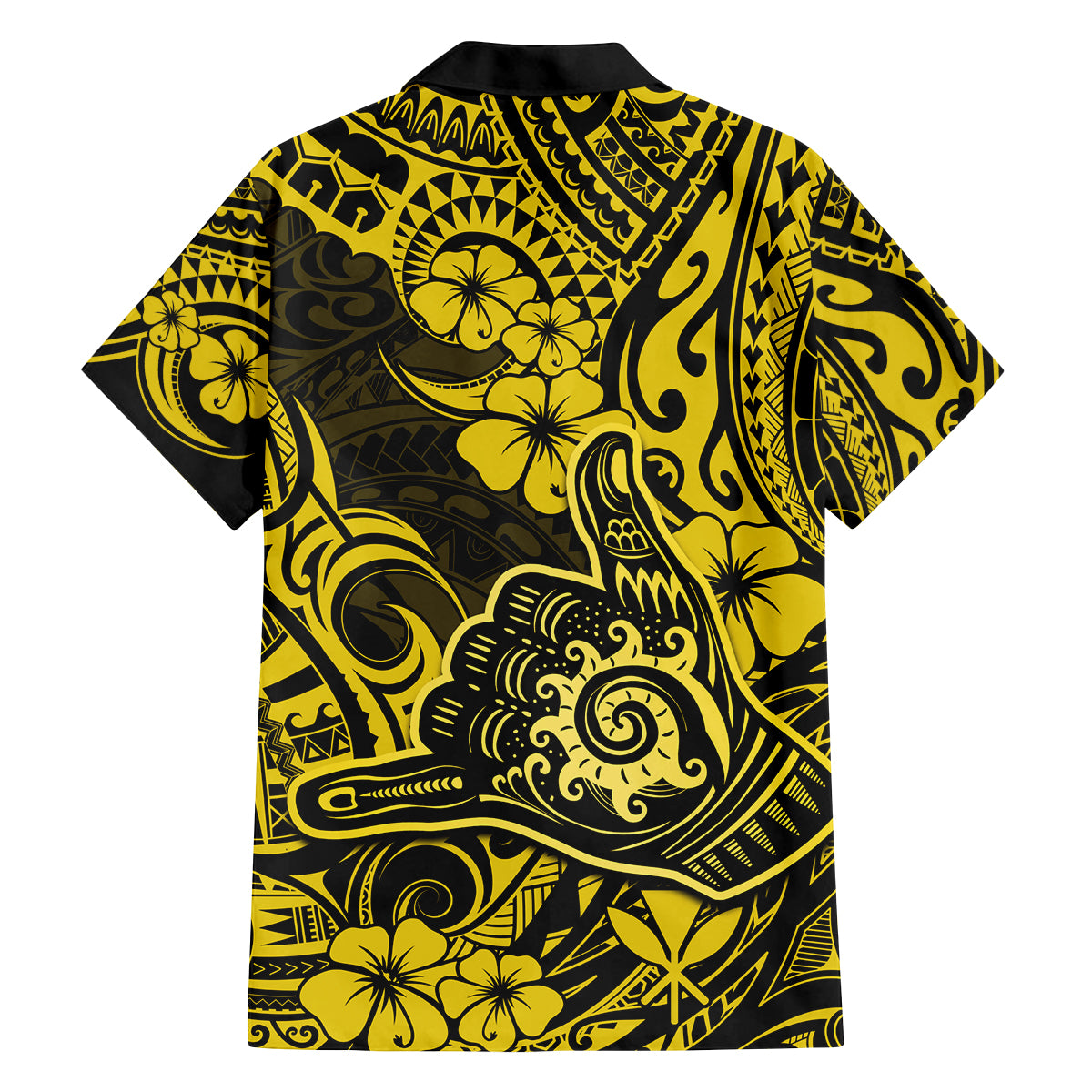 Hawaii Shaka Sign Family Matching Off Shoulder Long Sleeve Dress and Hawaiian Shirt Polynesian Pattern Yellow Version LT01 - Polynesian Pride