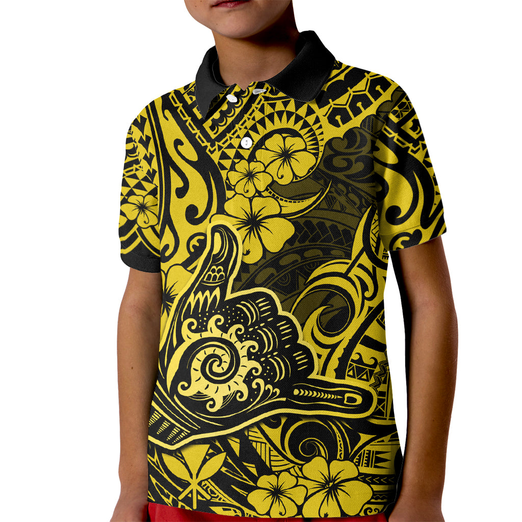 Hawaii Shaka Sign Kid Polo Shirt Polynesian Pattern Yellow Version LT01 Kid Yellow - Polynesian Pride