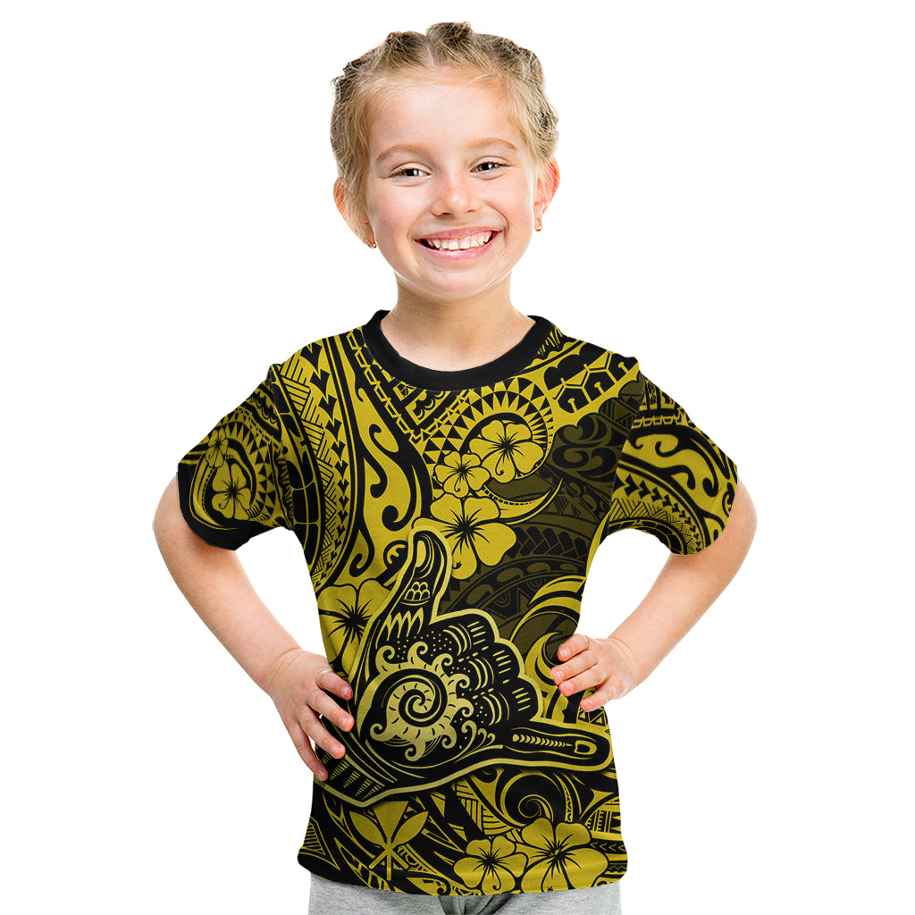 Hawaii Shaka Sign Kid T Shirt Polynesian Pattern Yellow Version LT01 Yellow - Polynesian Pride