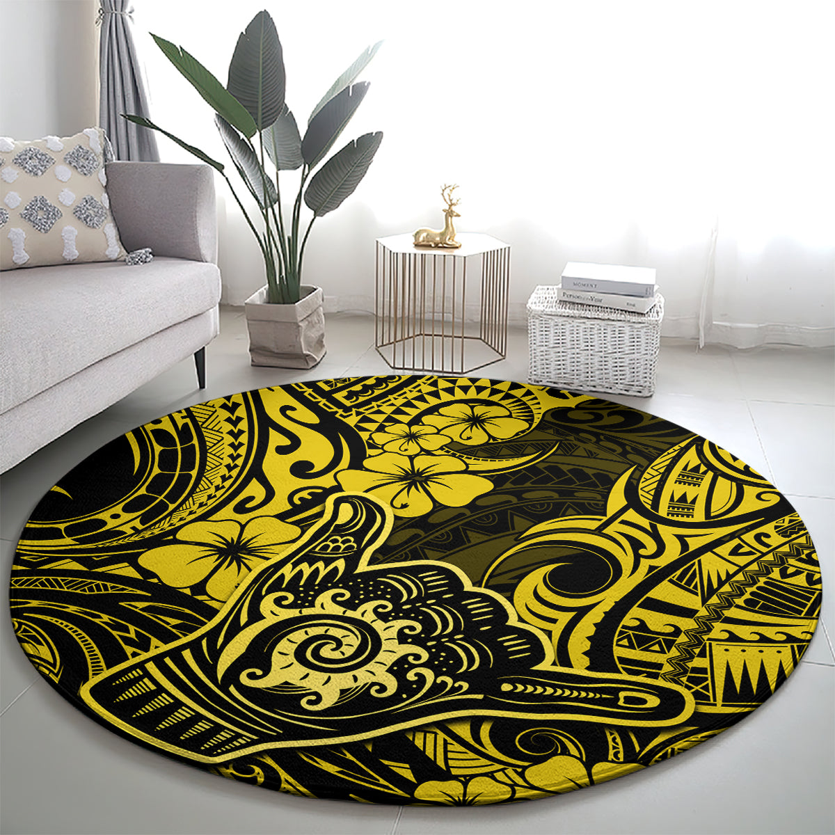 Hawaii Shaka Sign Round Carpet Polynesian Pattern Yellow Version LT01 - Polynesian Pride